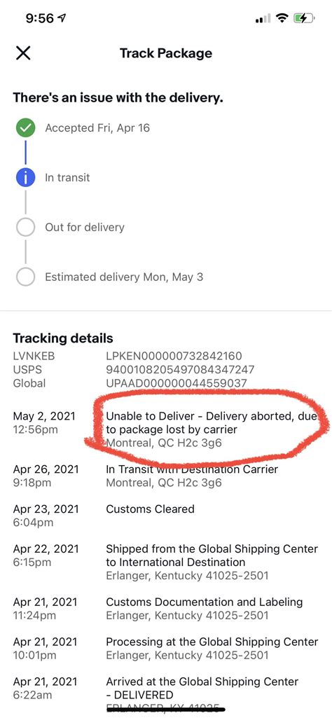 ebay international shipping lost package.